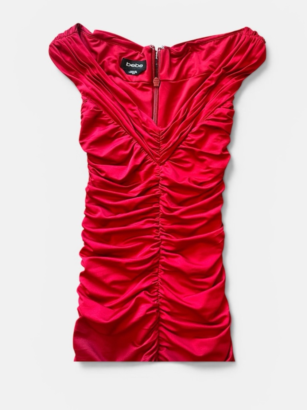 Bebé Red Ruched Column Dress - Picture 2 of 4